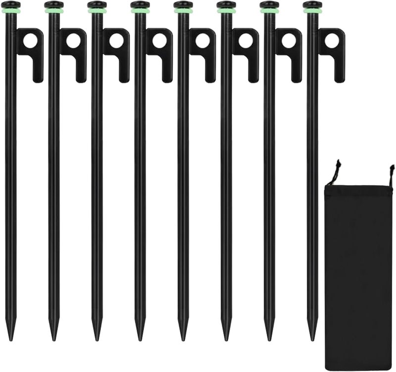 HOLANHING 8Pcs Tent Stakes, 12in Heavy Duty Tent Stakes with Storage Pouch, Dia 0.35" Forged Steel Stakes for Tent Used on Rocks, Grassland, Snowfield(8Pcs 12in Stakes) - Image 1